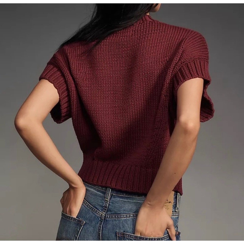 Maeve Anthropologie Heart Intarsia Knit Sweater Vest Burgundy Pink 1X Mock Neck - Picture 3 of 9